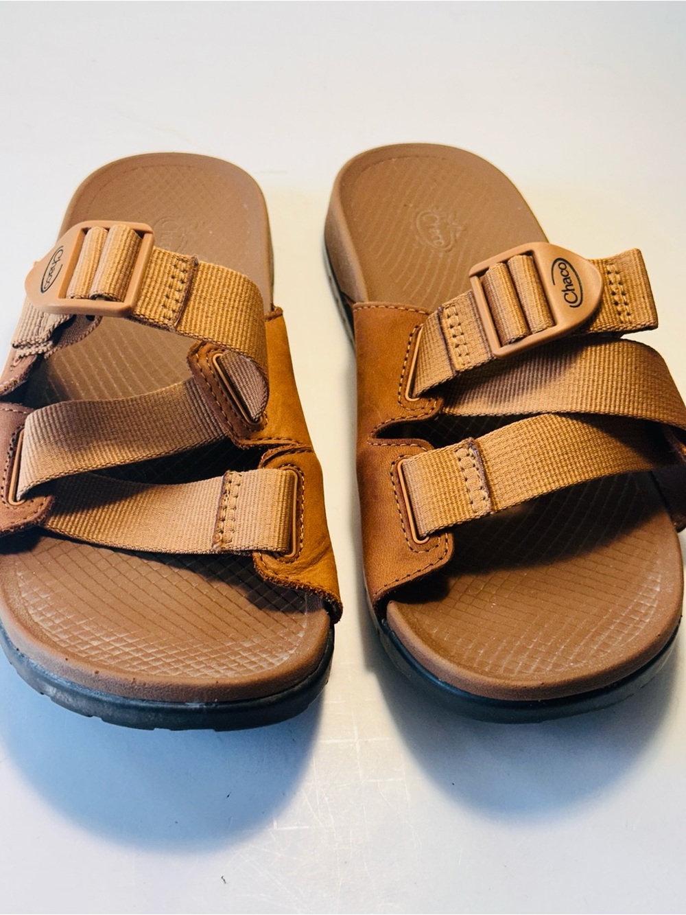 Chaco Lowdown Slide Brown Leather Sandals Women 8